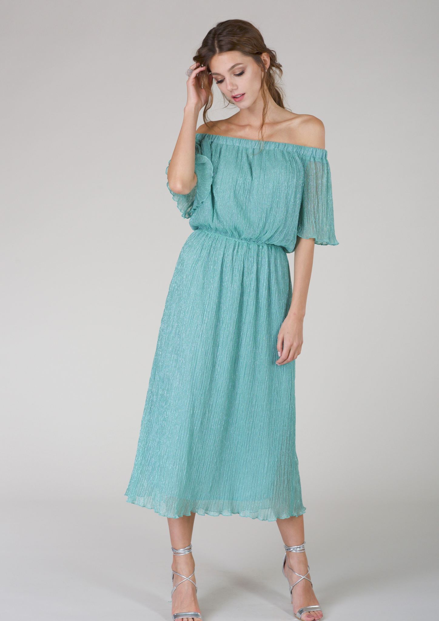 Mint Pleat Off Shoulder Dress Divine Boutique