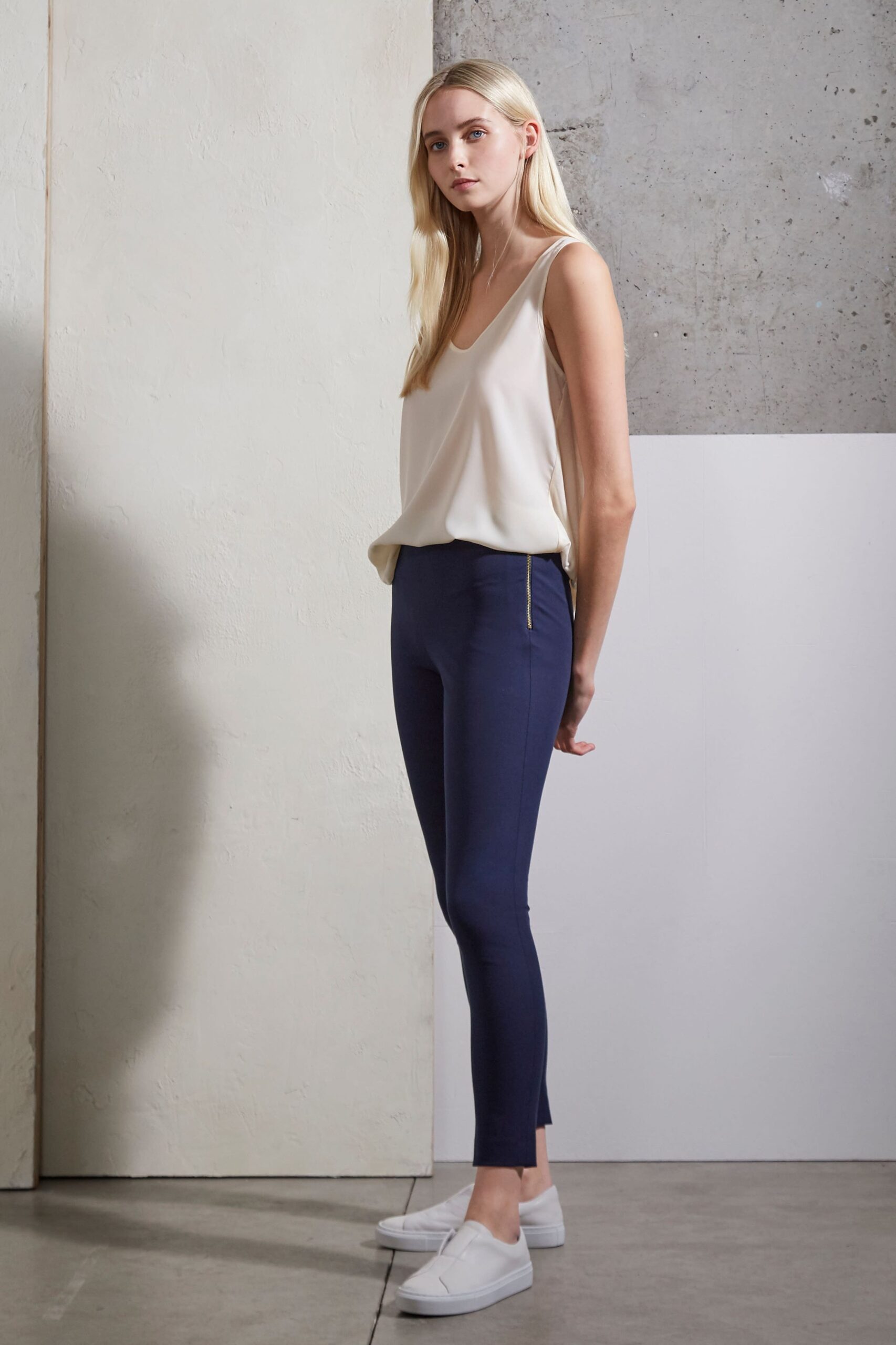 Twill Skinny Trousers Navy - Divine