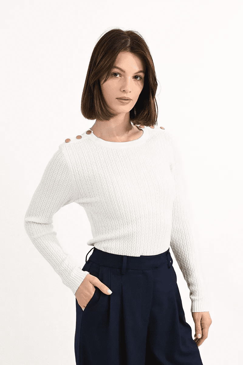 Trudi Button Shoulder Knit Off White - Divine