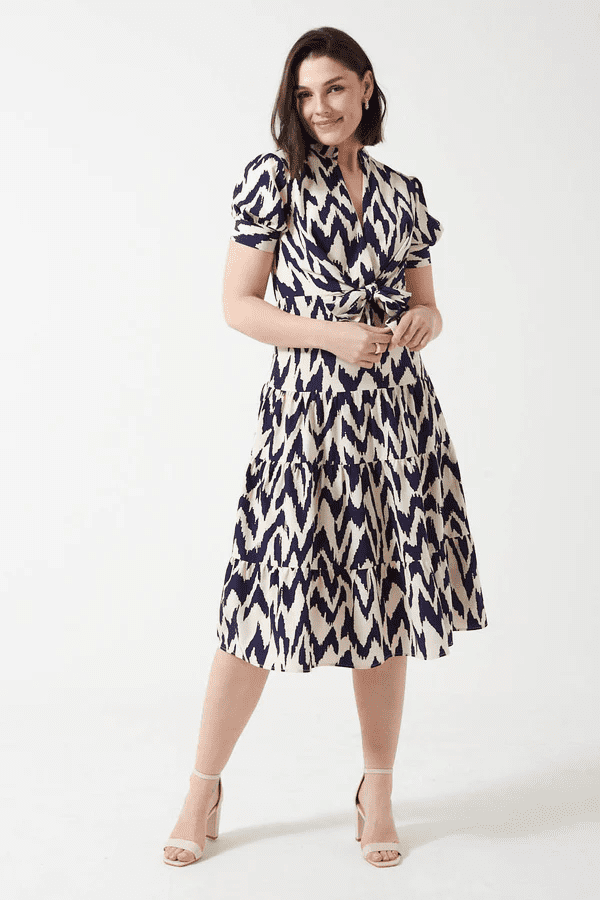 Bryony Knot Front Dress Navy/Cream - Divine