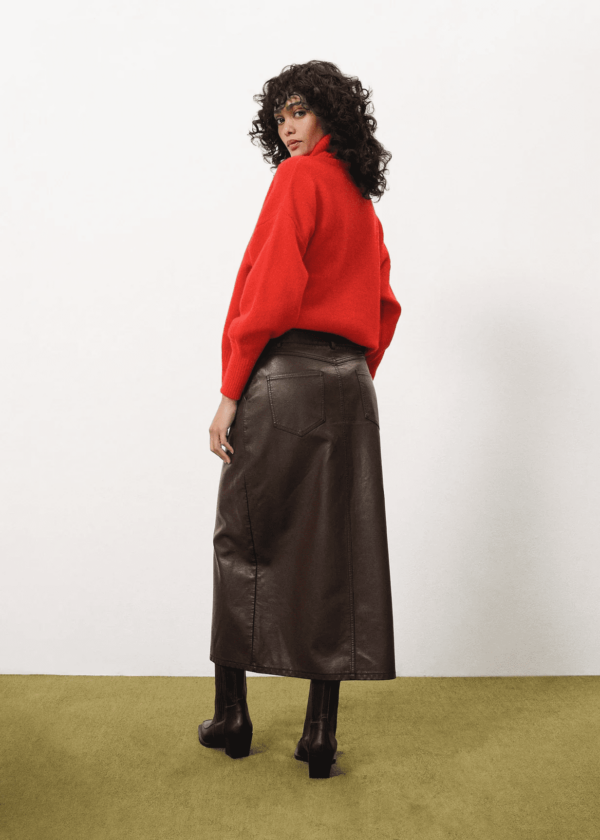 Nassia Leatherette Skirt Brown - Image 3