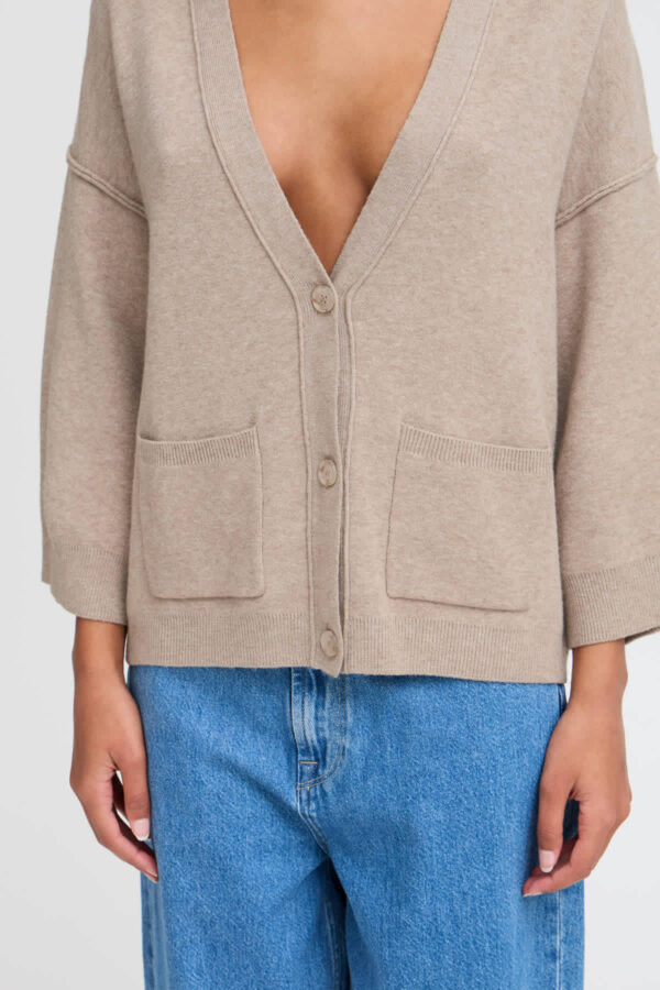 Ballia Button Front Cardigan Oatmeal - Image 3