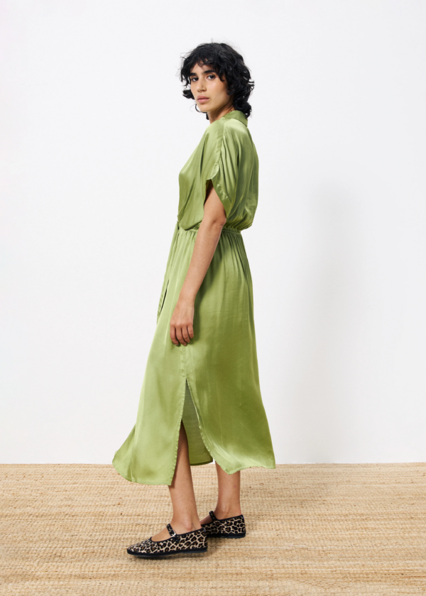 Estee Sateen Tie Dress Green - Image 2